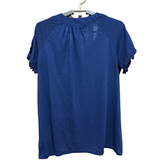 Goddess Embellished Top Women Size M Blue Studded V-Neck Tie Short Sleeve - Picture 2 of 6